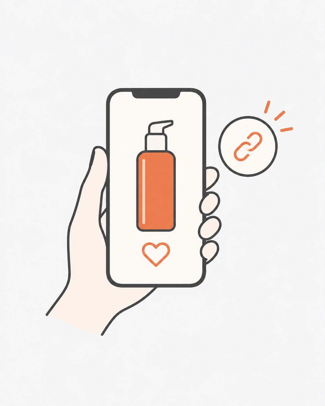 スマートフォンの商品投稿と紹介リンクを表すイラスト